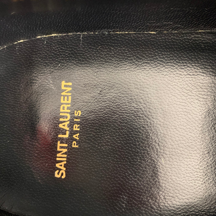 SAINT LAURENT Size 12 Black Red & Gold Mixed Materials Leather Loafers