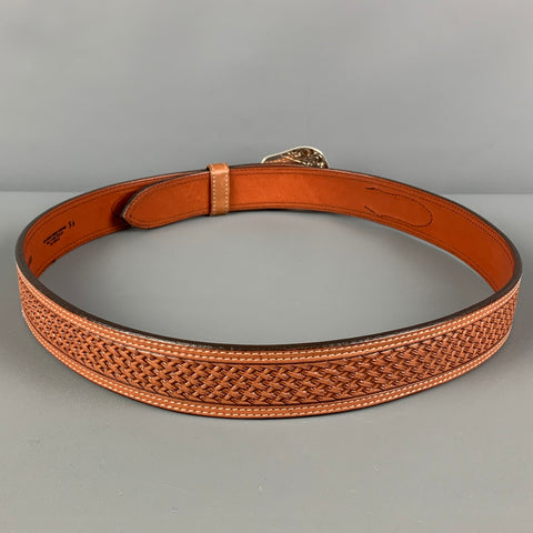 ORVIS Size 36 Brown Textured Leather Sterling Silver Belt