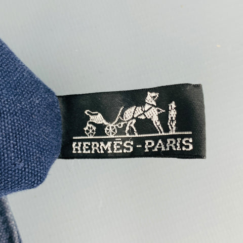 HERMES Navy Tan Cotton Leather Drawstring Bucket Bag