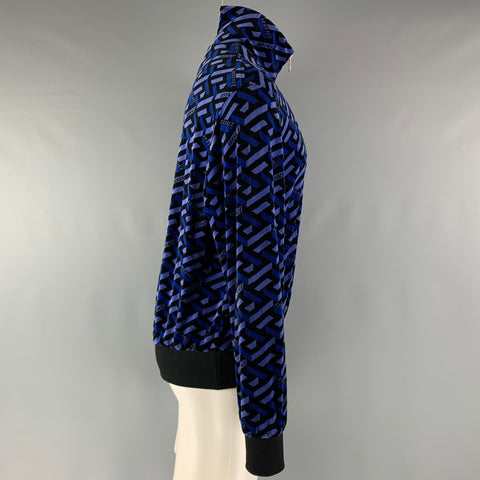 VERSACE Talla M Chaqueta con cremallera de algodón con logo negro y azul
