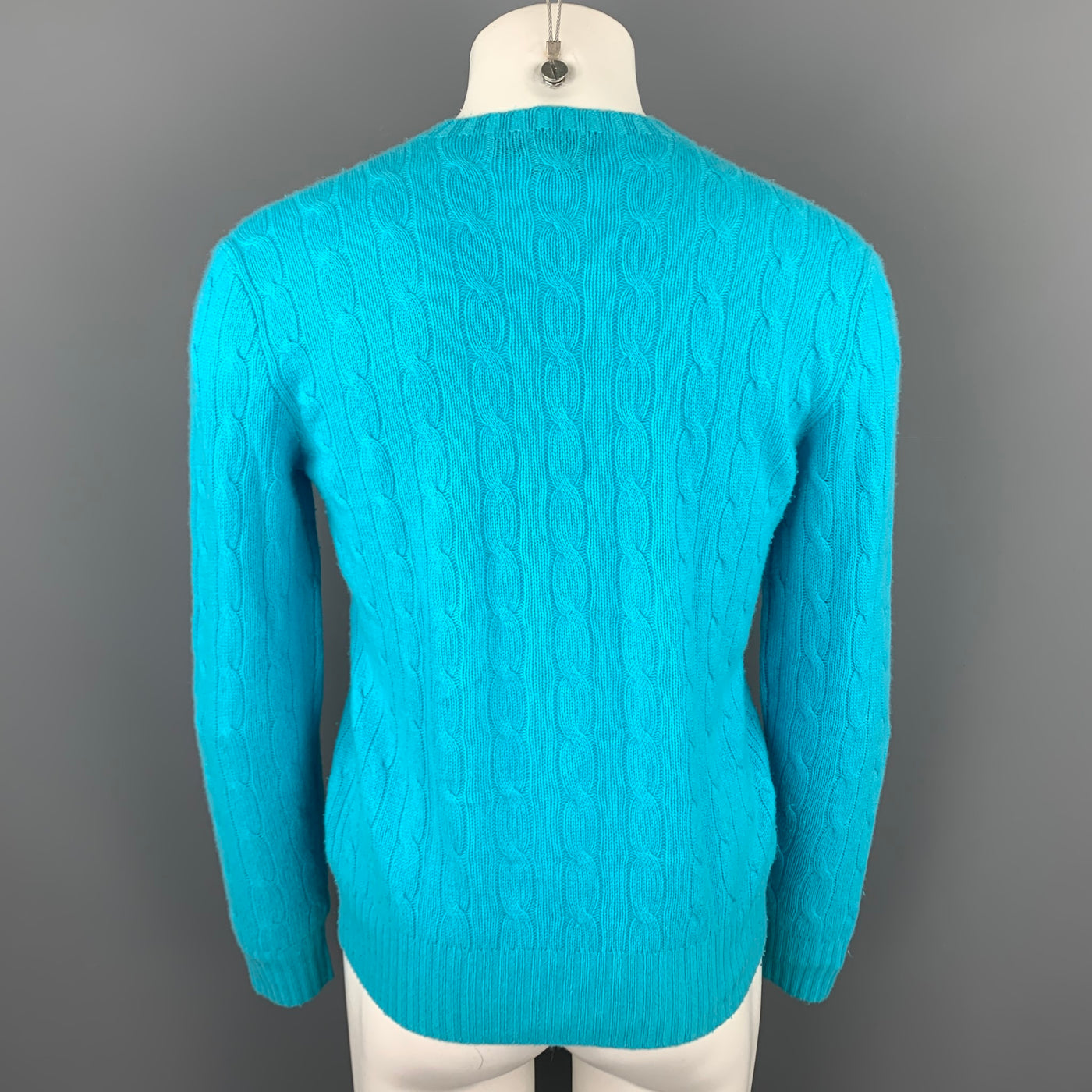 POLO by RALPH LAUREN Size M Aqua Cable Knit Cashmere Crew-Neck Sweater