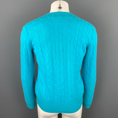 POLO by RALPH LAUREN Size M Aqua Cable Knit Cashmere Crew-Neck Sweater