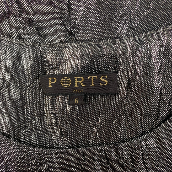 PORTS 1961 Top de vestir en capas metálicas de poliéster de seda plateada talla 6