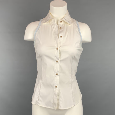 BRUNELLO CUCINELLI Size S White & Light Blue Sleeveless Blouse