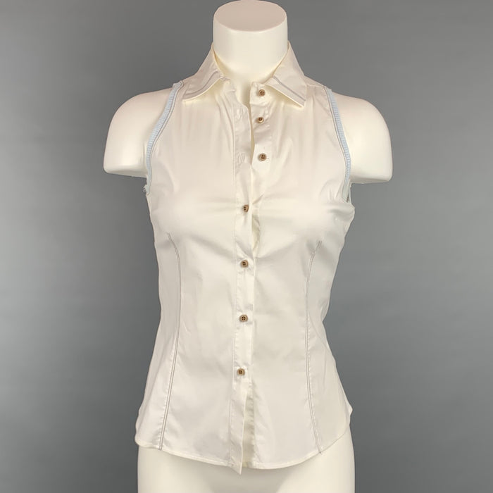 BRUNELLO CUCINELLI Size S White & Light Blue Sleeveless Blouse