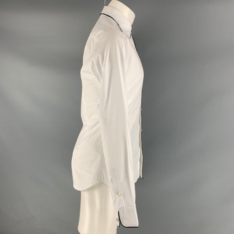 JUST CAVALLI Size M White Black Solid Cotton Button Up Long Sleeve Shirt