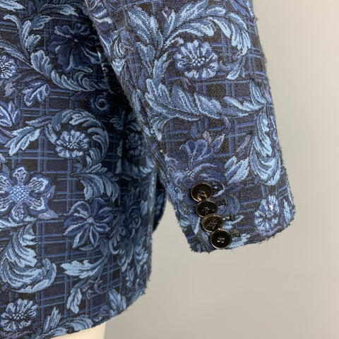 3.1 PHILLIP LIM Size 42 Floral Navy Jacquard Viscose Blend Notch Lapel Sport Coat