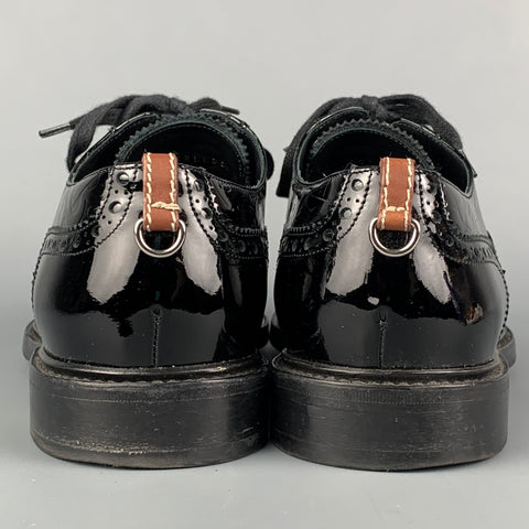 BURBERRY LONDON Size 9 Black Perforated Patent Leather Wingtip Lace Up Shoes