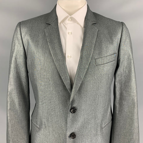 PS by PAUL SMITH Size 44 Silver Metallic Linen / Cotton Notch Lapel Sport Coat