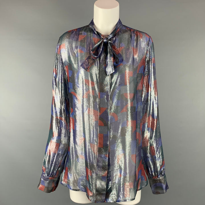 MARC JACOBS Size 10 Multi-Color Abstract Print Silk Blend Blouse