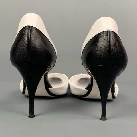 CHANEL Size 10 White & Black Two Tone Leather D'Orsay Pumps