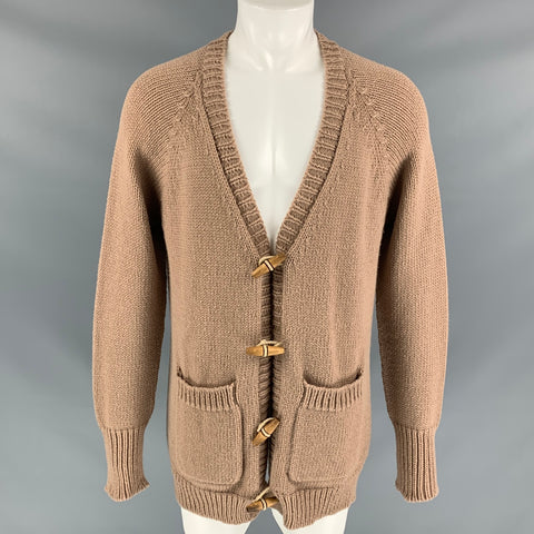 BURBERRY PRORSUM Spring 2015 Size M Tan Knitted Cashmere Blend Patch Pocket Cardigan Sweater
