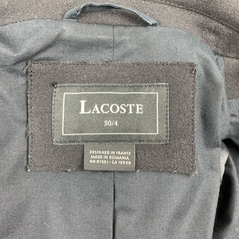 LACOSTE 40 Black Solid Wool Blend Double Breasted Peacoat