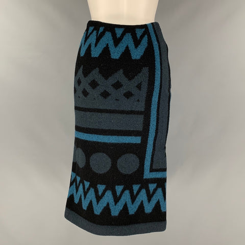 BURBERRY PRORSUM Size XS Blue Navy Wool Cashmere Abstract Pencil Skirt