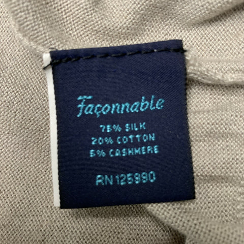 FACONNABLE Size L Oatmeal Solid Silk Blend V-Neck Pullover