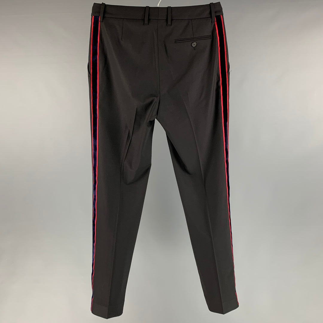 CALVIN KLEIN 205W39NYC Talla 8 Pantalón de vestir liso de elastano de lana azul marino y rojo negro