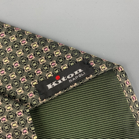 KITON Dark Green Pink Textured Silk Tie