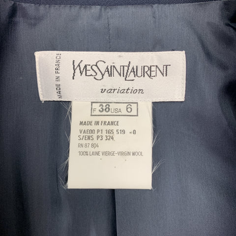 YVES SAINT LAURENT Size 6 Navy Virgin Wool Cropped Sport Jacket