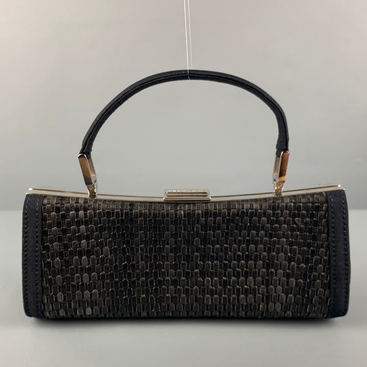 GIORGIO ARMANI Black Woven Taffeta Leather Clutch Bag