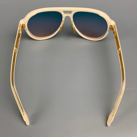 JACQUES MARIE MAGE Cream & Gold Acetate Aviator Sunglasses