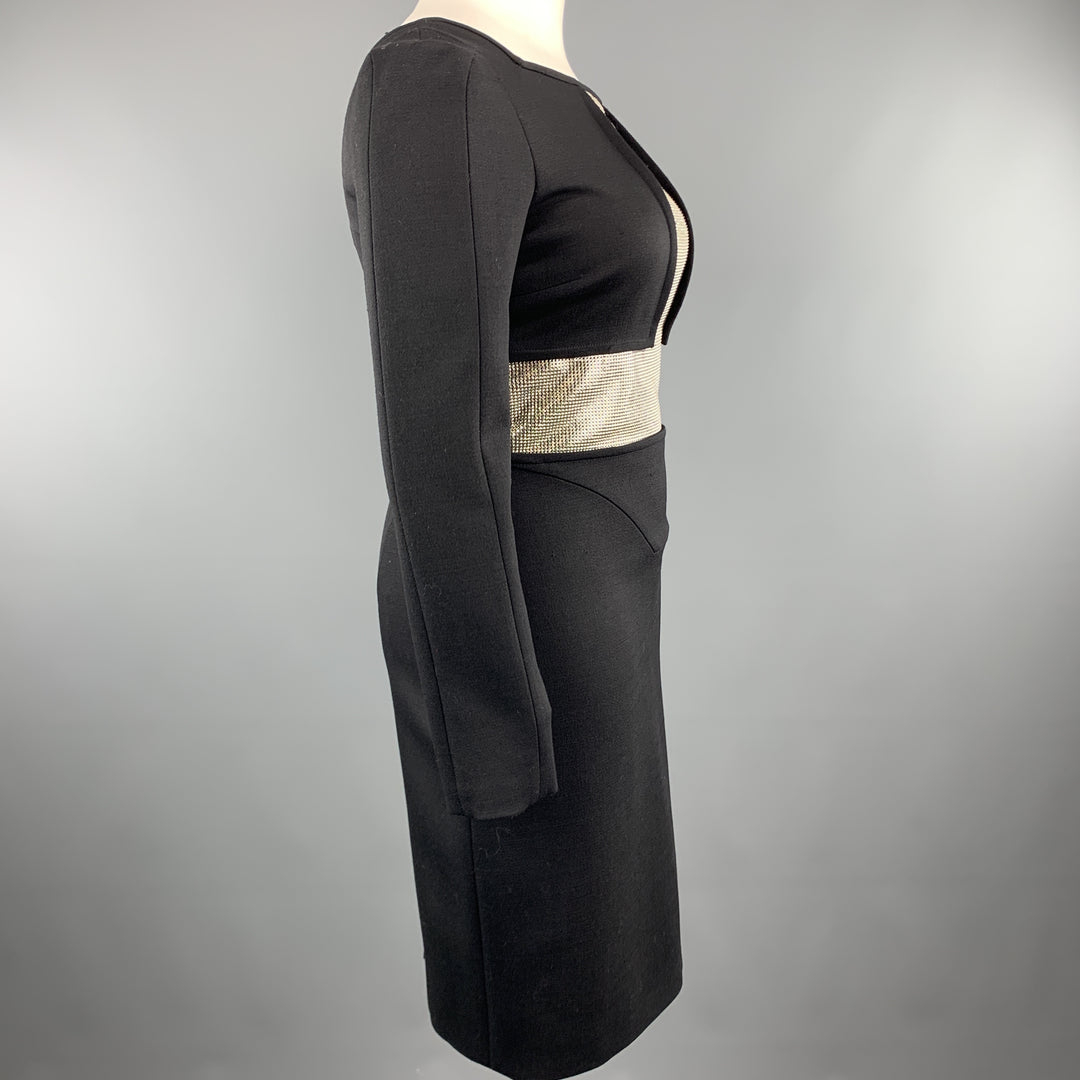 VERSACE Size 8 Black Long Sleeve Silver Chainmail Cross Cocktail Dress Sui Generis Designer Consignment VERSACE Size 8 Black Long Sleeve Silver Chainmail Cross Cocktail Dress Sui Generis Designer Consignment