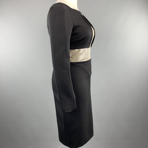 VERSACE Size 8 Black Long Sleeve Silver Chainmail Cross Cocktail Dress