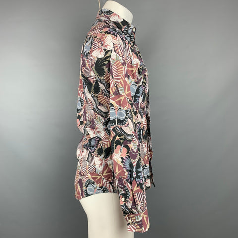 VALENTINO Size S Multi-Color Print Cotton Hidden Button Long Sleeve Shirt