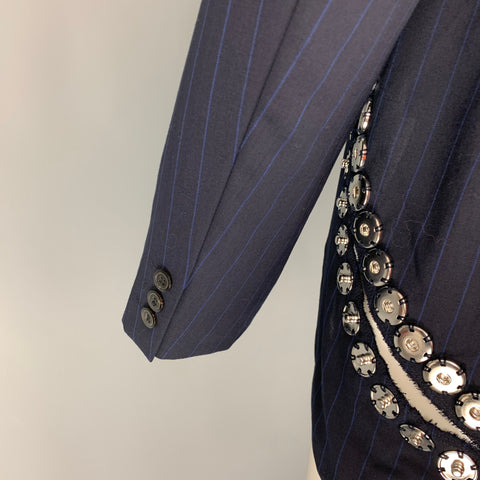 COMME des GARCONS HOMME PLUS Size M Navy Blue Stripe Wool Jacket