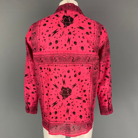 SODA Size M Fuchsia Black Skulls Long Sleeve Shirt