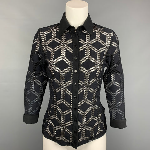 ANNE FONTAINE Taille 8 Blouse Paradise boutonnée en polyamide découpé noir