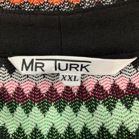 MR TURK Size XXL Multi-Color Zig Zag Viscose / Polyester Open Collar Polo