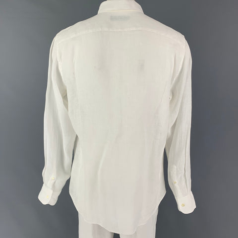 ETRO Size XL White Purple Floral Linen Button Down Long Sleeve Shirt