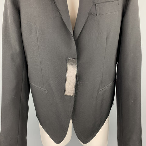 GUCCI by TOM FORD Size 8 Black Frayed Edge Wool Leather Trim Blazer