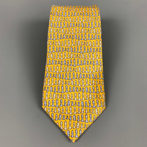 VERSACE Yellow Blue Chess Silk Tie