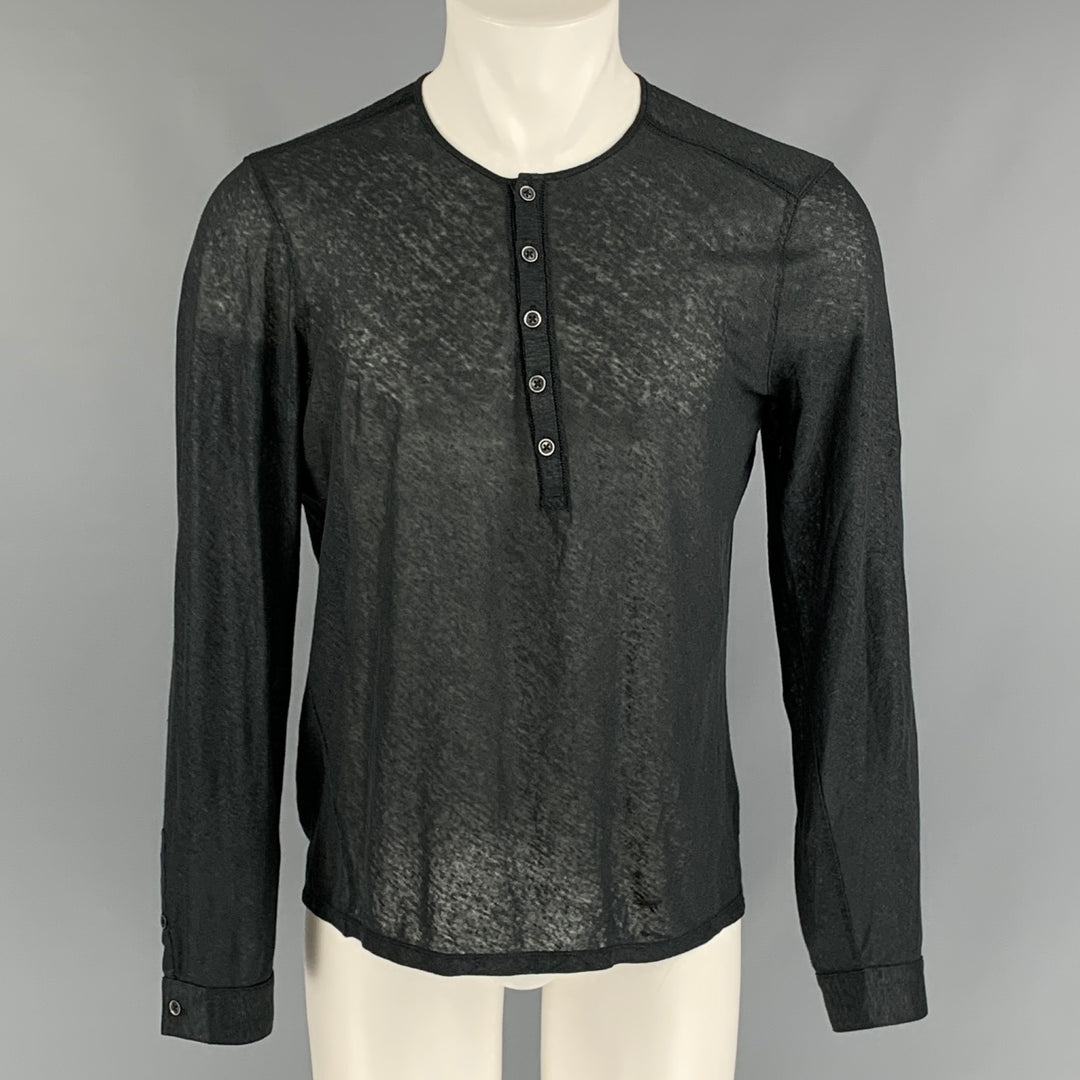 JOHN VARVATOS Size M Black Linen Long Sleeve Pullover
