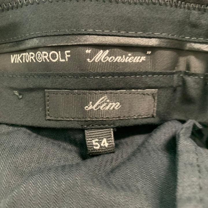 VIKTOR & ROLF Size 38 Black Solid Wool Tuxedo Dress Pants