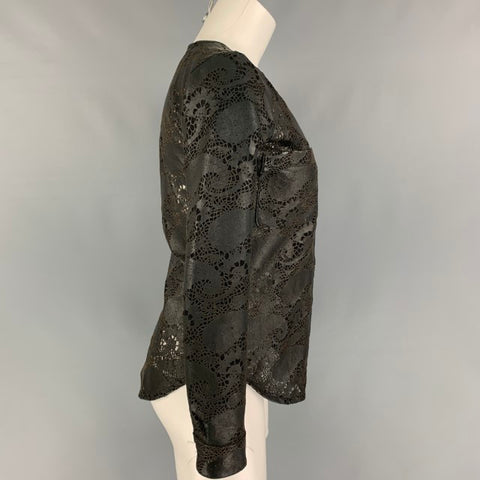 GIORGIO BRATO Size 4 Black Lace Perforated Zip Up Jacket Blazer
