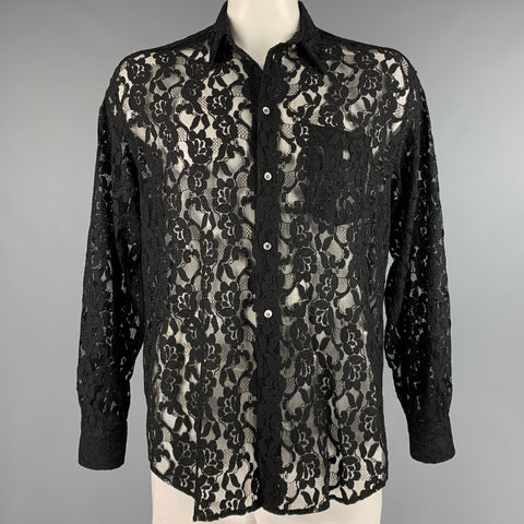 DOLCE &amp; GABBANA Taille L Chemise à manches longues boutonnée en polyamide en dentelle noire
