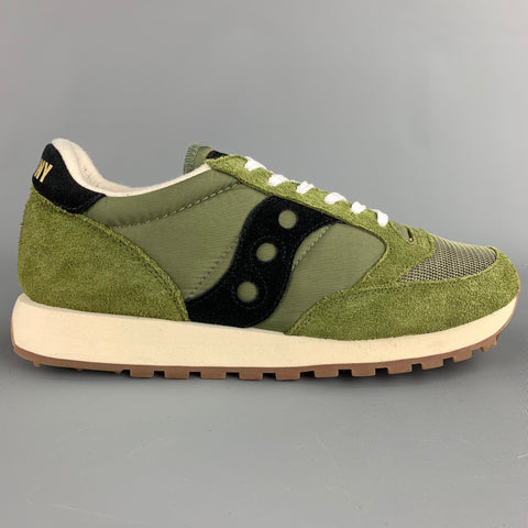 SAUCONY Size 10 Olive & Black Suede Trim Lace Up Sneakers