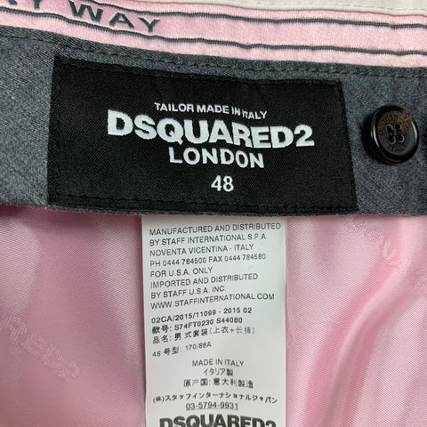 DSQUARED2 Size 38 Dark Gray Blue Stripe Wool Peak Lapel Suit
