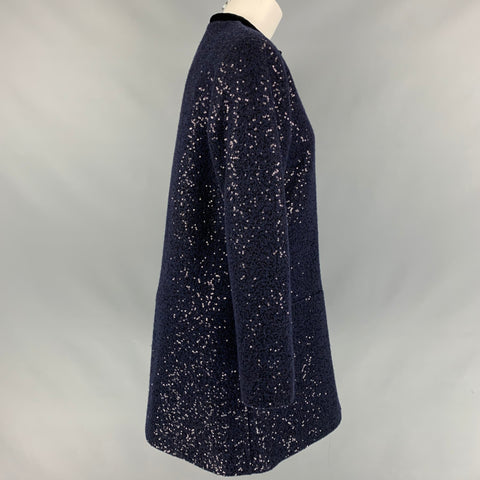 AGNÈS B. Size M Navy Sequined Collarless Coat