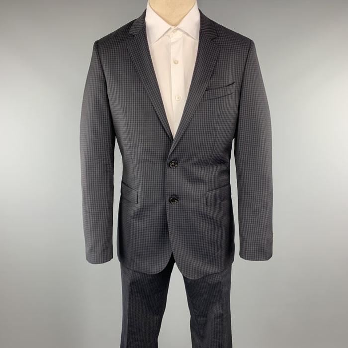 HUGO BOSS Size 40 Plaid Navy Wool 34 x 31 Notch Lapel Suit