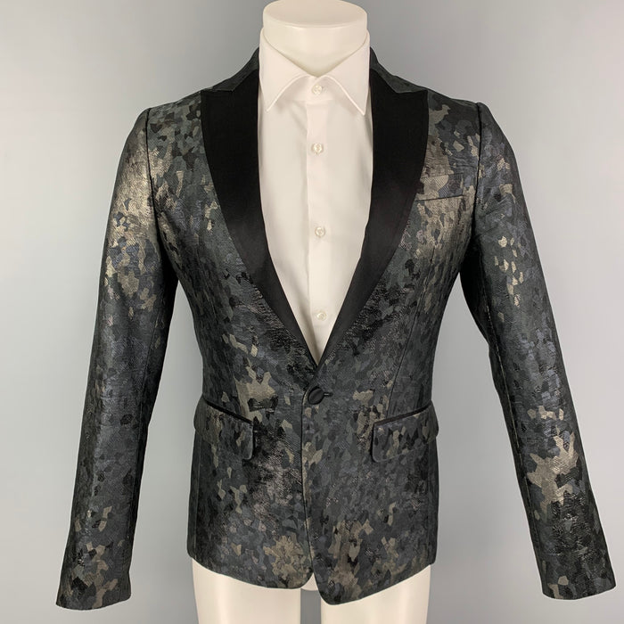 DSQUARED2 Size 36 Black Grey Jacquard Polyester Blend Sport Coat