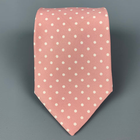 BROOKS BROTHERS Pink White Polka Dot Silk Twill Tie