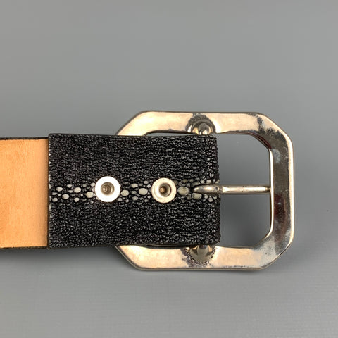 VAN AMBURG Size 34 Black & Cream Textured Sting Ray Belt