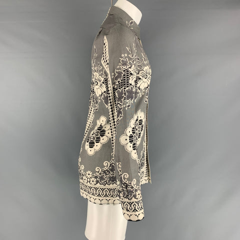 ALEXANDER MCQUEEN Size S Black Beige Print Silk Button Up Long Sleeve Shirt