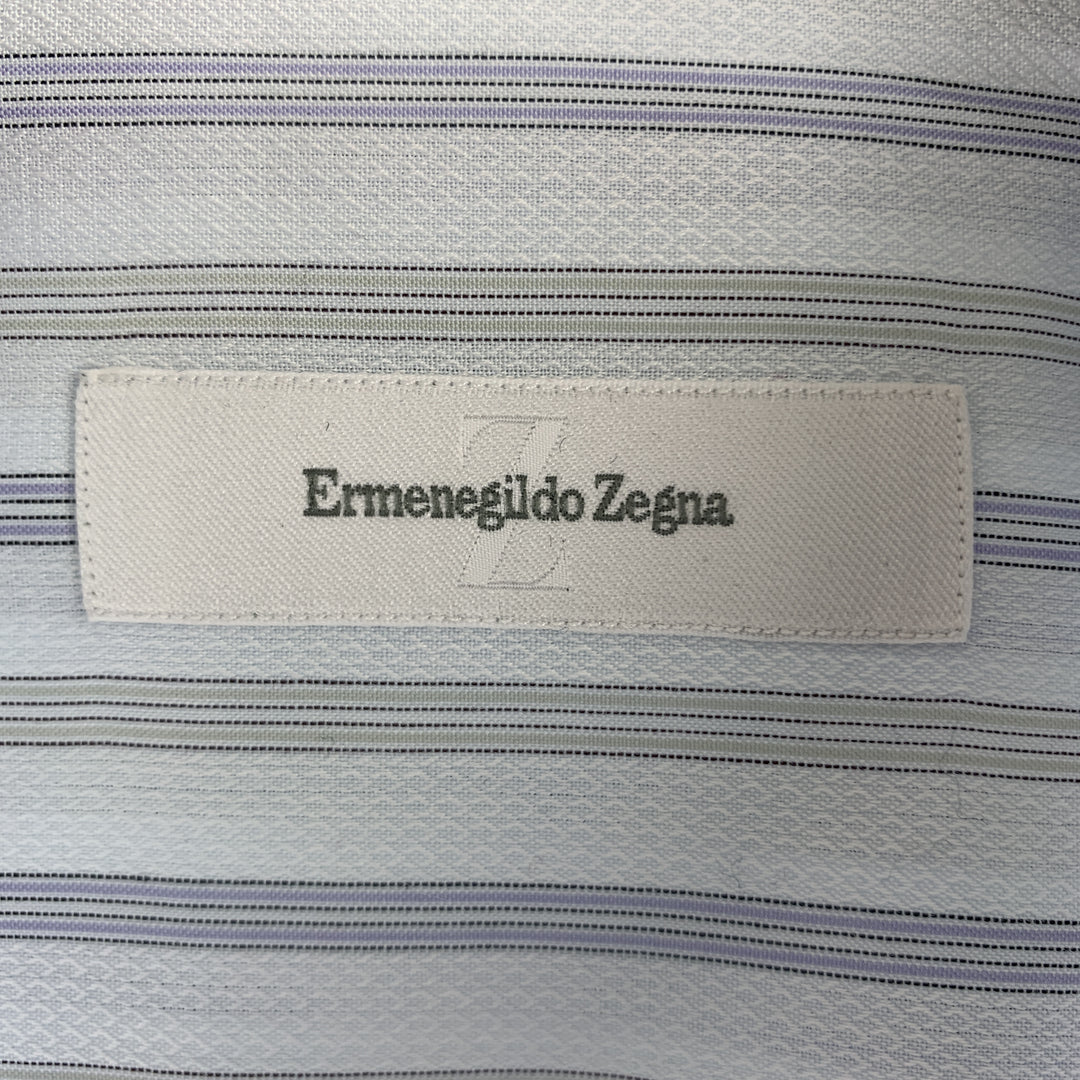 ERMENEGILDO ZEGNA Size M Light Grey Stripe Cotton French Cuff Long Sleeve Shirt
