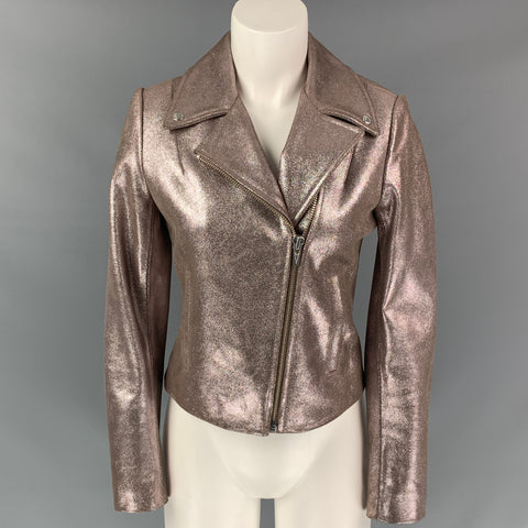 VEDA Chaqueta motera de cuero metalizado en oro rosa talla S