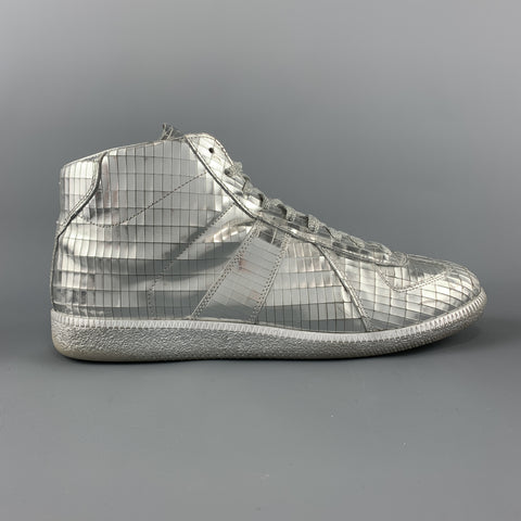 MAISON MARGIELA Size 10 Silver Metallic Leather Disco Ball High Top Sneakers