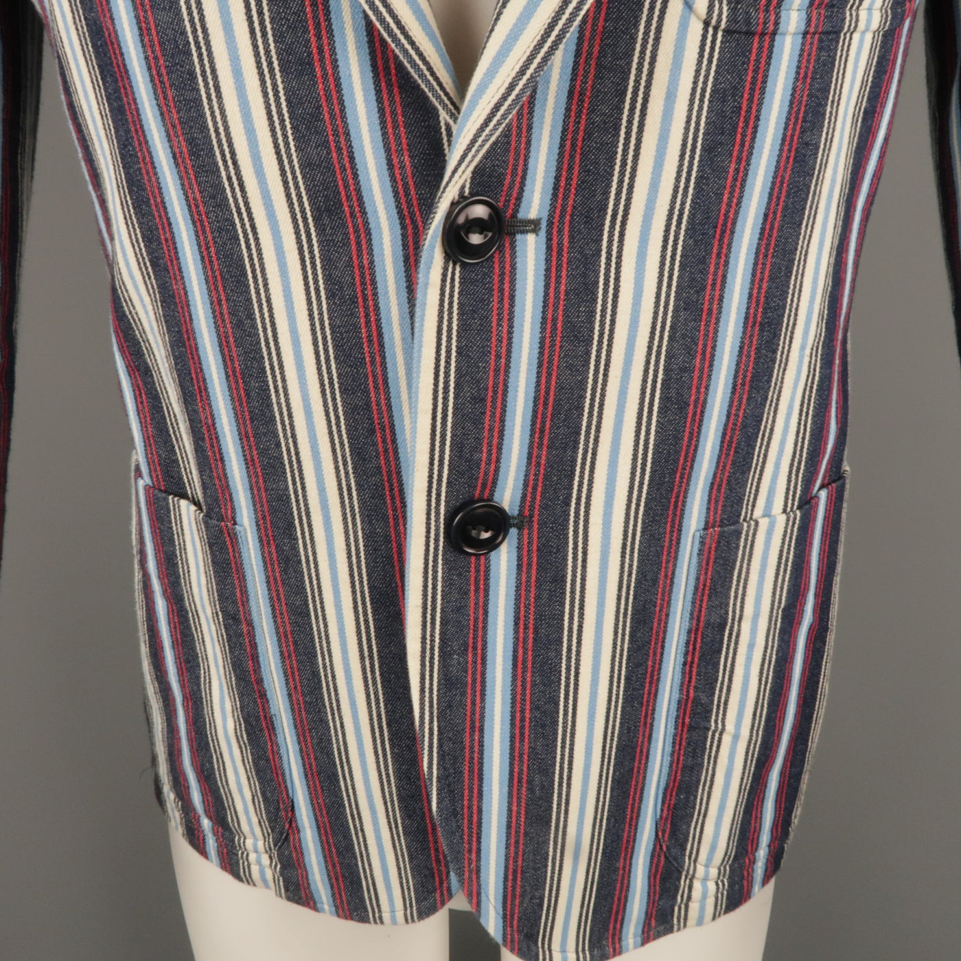 The Stylist Japan Size XS Red White & Blue Stripe Cotton Notch Lapel Sport Coat